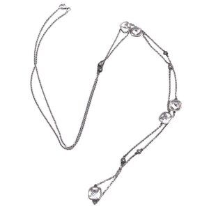 925 Sterling Silver Seqaure Crystal XO Marked Chain Necklace 36 Inches